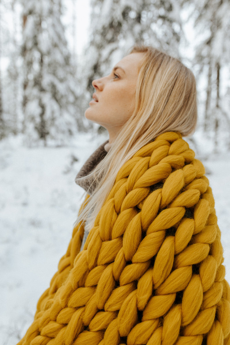 Mustard cable best sale knit throw