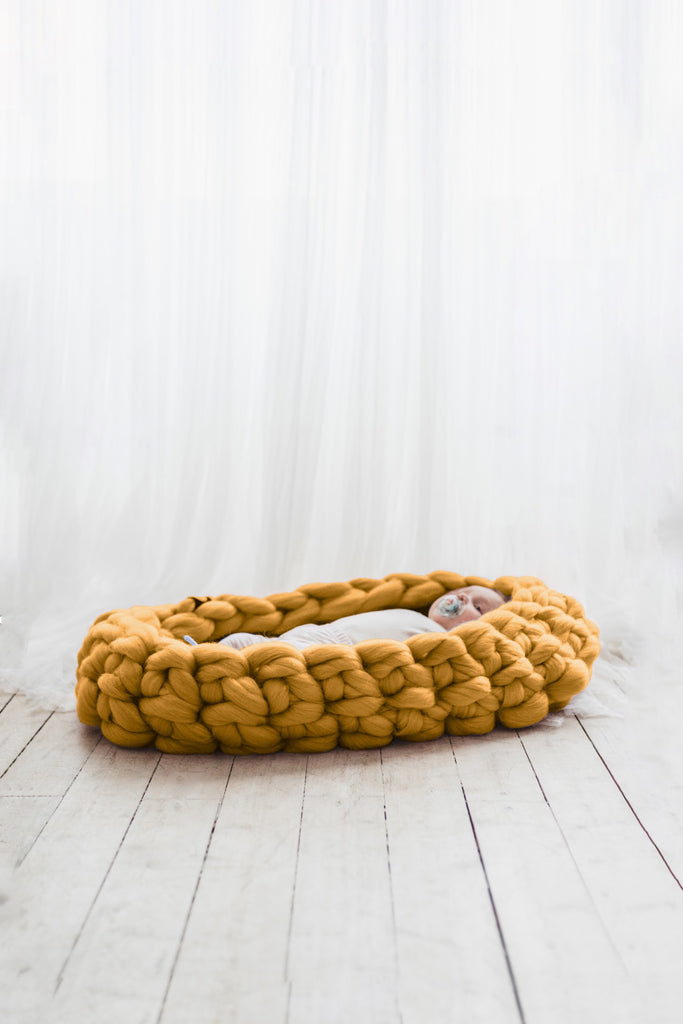 Chunky Knit Baby Nest Cozy Baby Photoshoot Prop Baby Nest Mustard Yellow