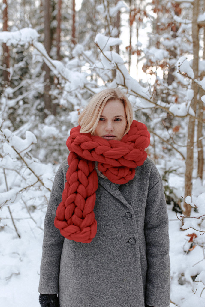 Chunky Knit Scarf Wool Scarf Oversized Scarf Winter Red 564