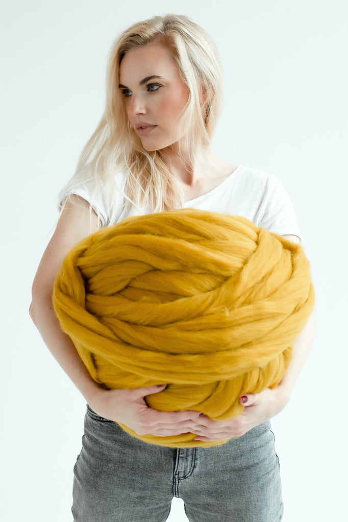 Chunky Knit Wool Thick Yarn Organic Wool Chunky Knit Wool Giant Yarn Wool Yarn Mustard Yellow 358 Vertical