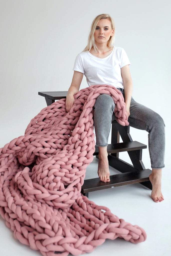 Large Chunky Knitted Thick Blanket, Yarn Woolen Throw Sofa Blanket