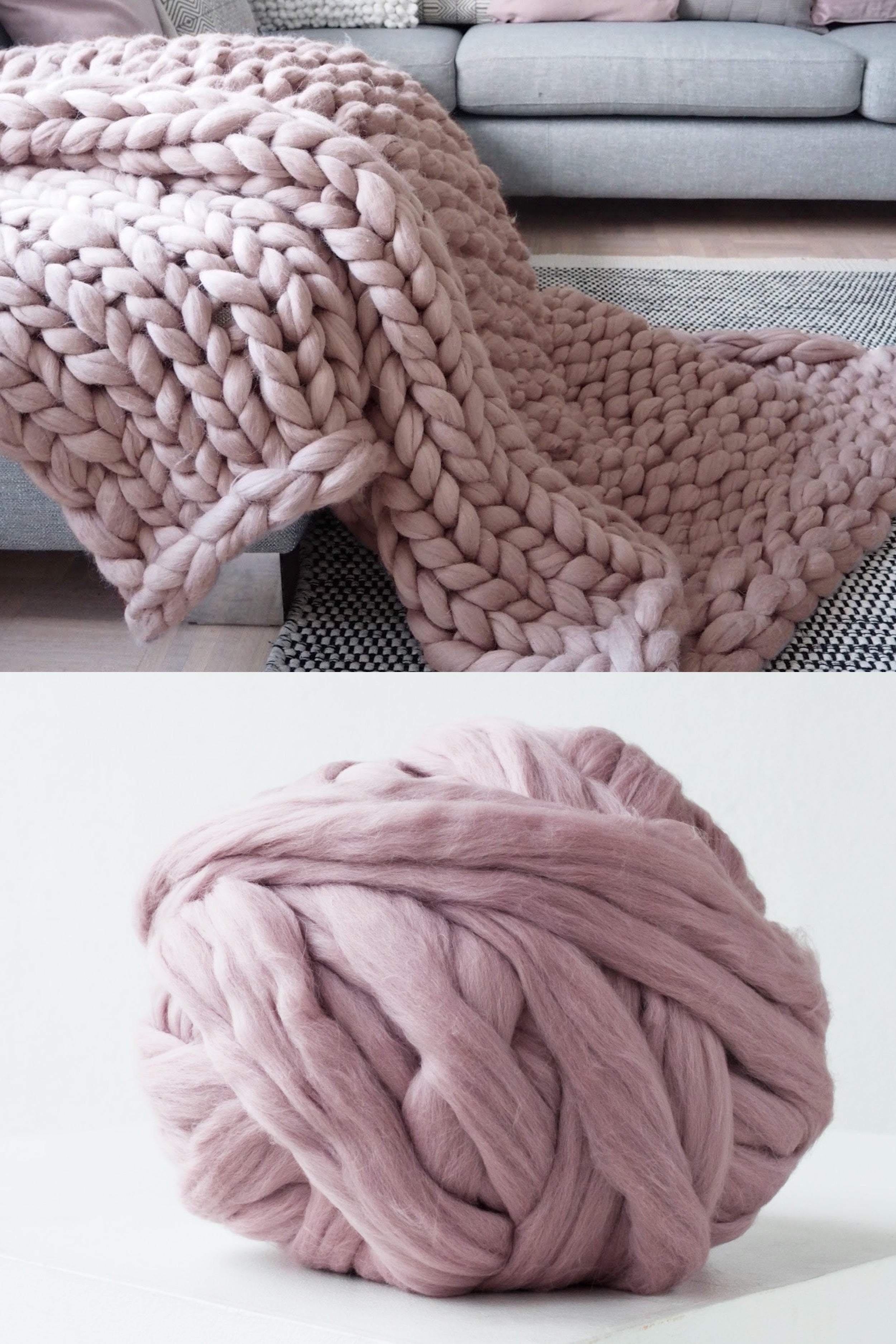 Chunky 100% Merino Wool Yarn for Chunky Knit Blanket, DIY Knitting Kit,  Super Chunky Yarn, Chunky Yarn Giant Knitting Gift Christmas 