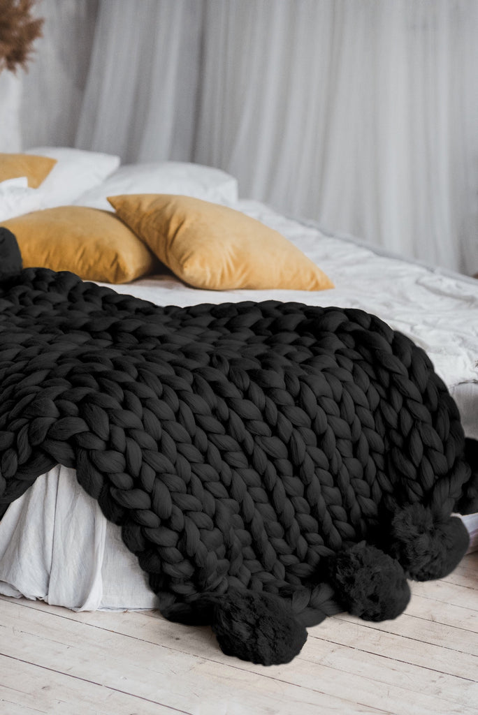 Chunky Knit Blanket Throw Giant Blanket, Merino Wool Blanket, Arm