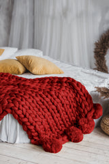 Knitted Pom Pom Blanket Wool Art