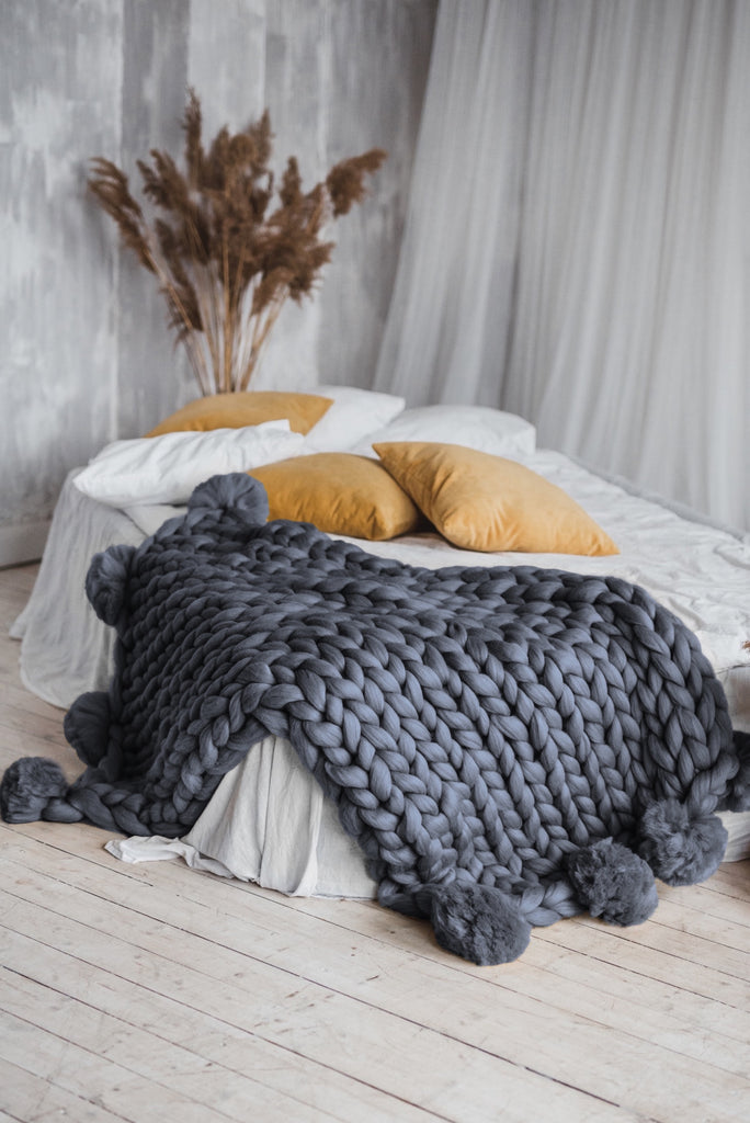 Pom pom blanket medium throw blanket