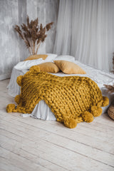 Knitted Pom Pom Blanket Wool Art