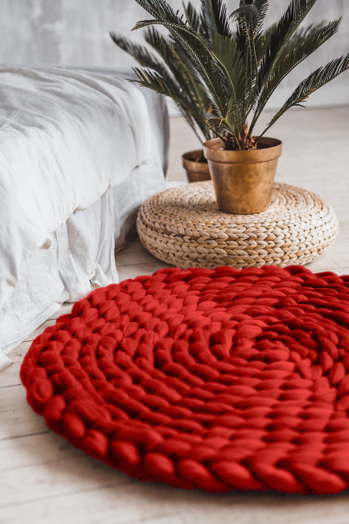 Hand-Knitted Chunky Wool Indoor Area Rug