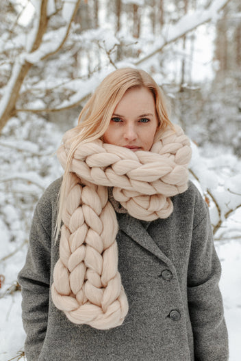 SET of TWO - Golden Mustard Color Knitted outlet Chunky Long Scarf and Headband